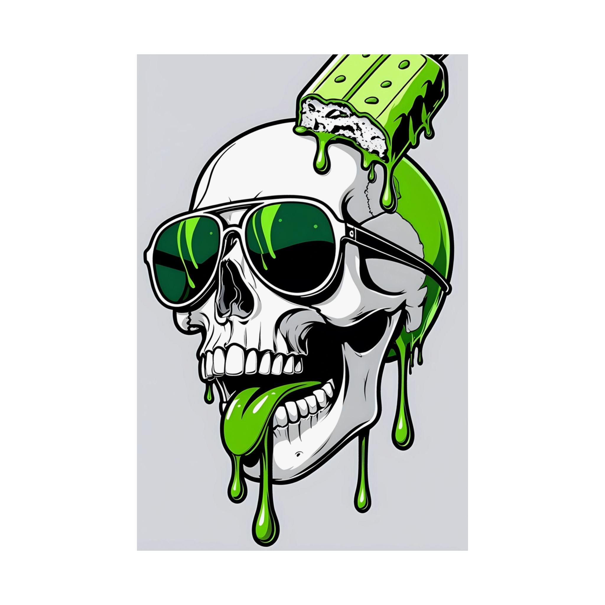 Skull Popsicle Poster | Neon Green Dripping Skull Satin Poster | 24x36