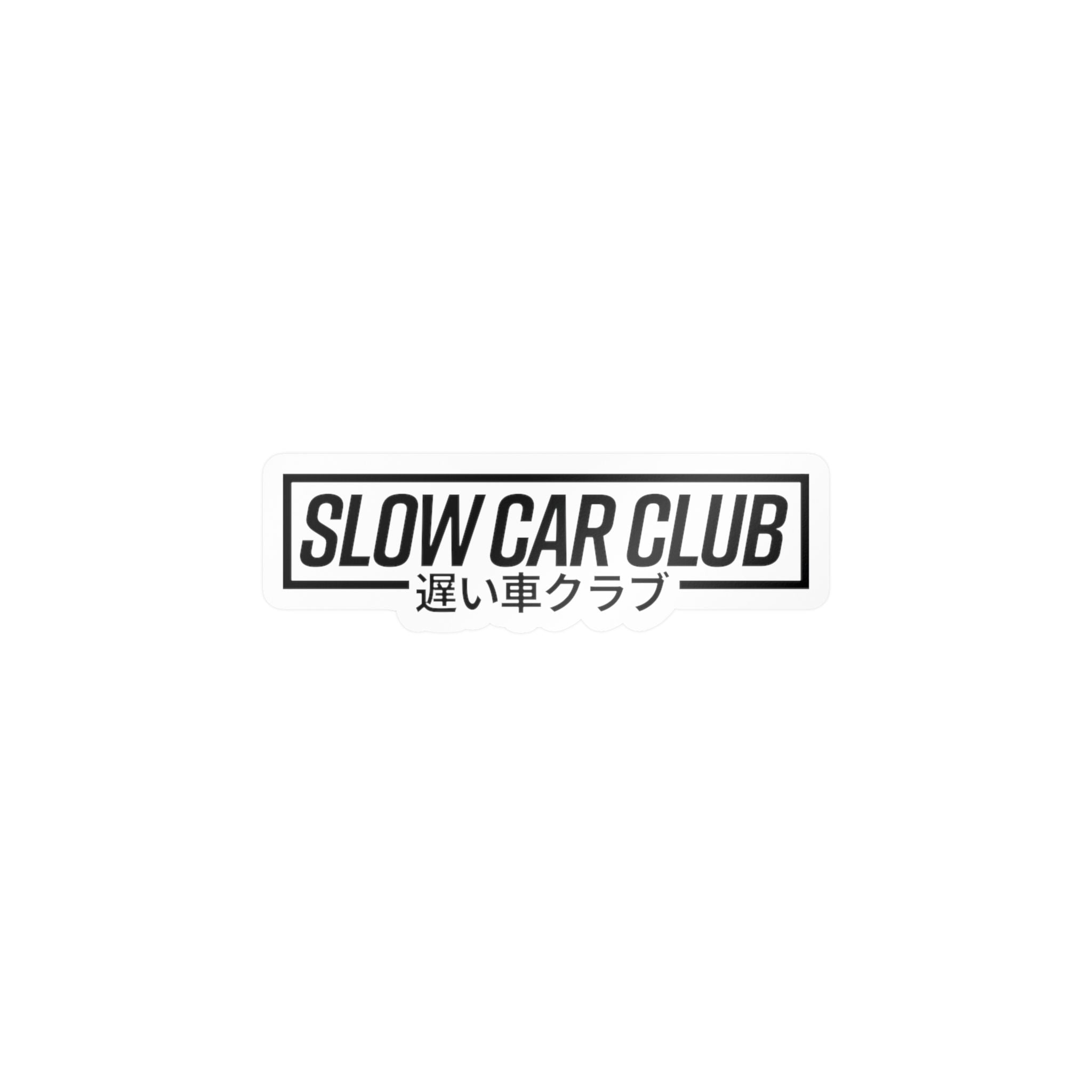 Slow Car Club vinyl sticker featuring a minimalist JDM-inspired design for cars, laptops, windows, and toolboxes.