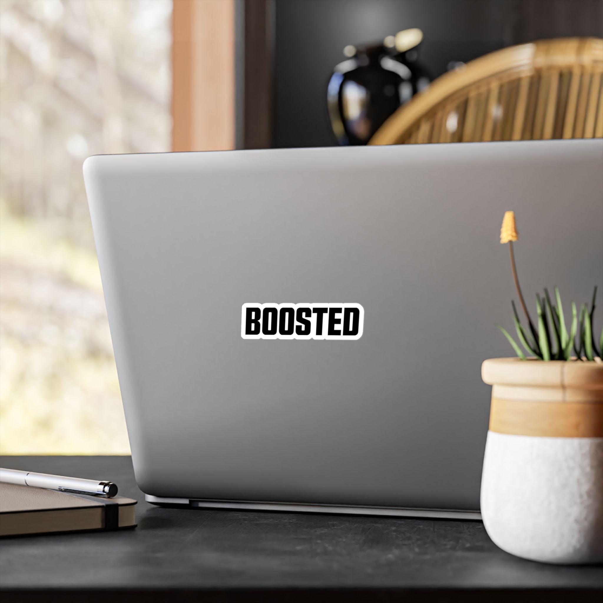 Boosted vinyl sticker for cars, laptops, toolboxes, and other smooth surfaces.