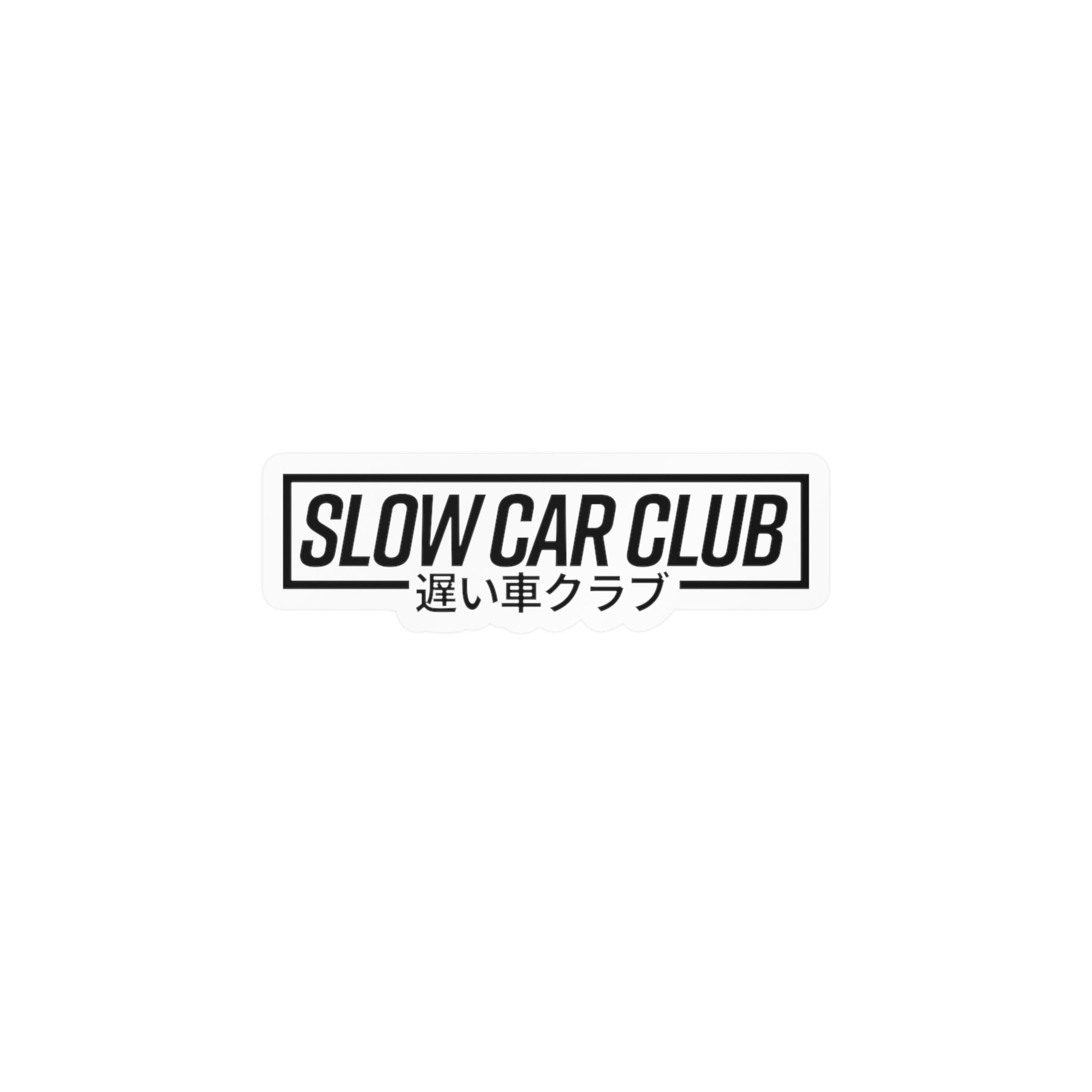 Slow Car Club vinyl sticker featuring a minimalist JDM-inspired design for cars, laptops, windows, and toolboxes.