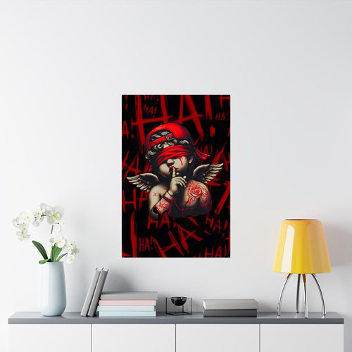 Dark Cupid Satin Poster | Gothic Angel with “HA” Graffiti | 24x36