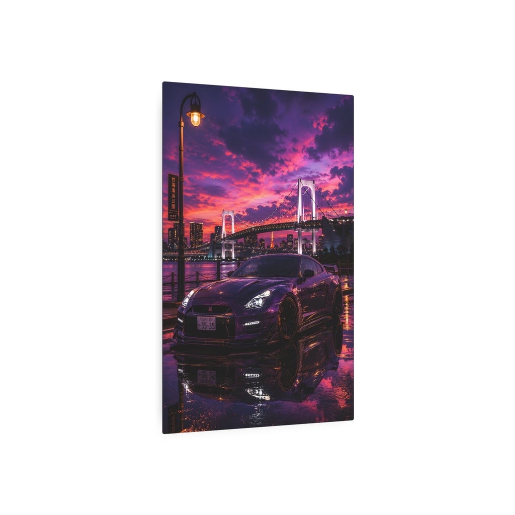 Metal Art Sign – Neon Night Skyline Sports Car Wall Decor