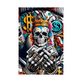 Crowned Skull & Money Satin Poster | Street Art Wall Print | 24x36