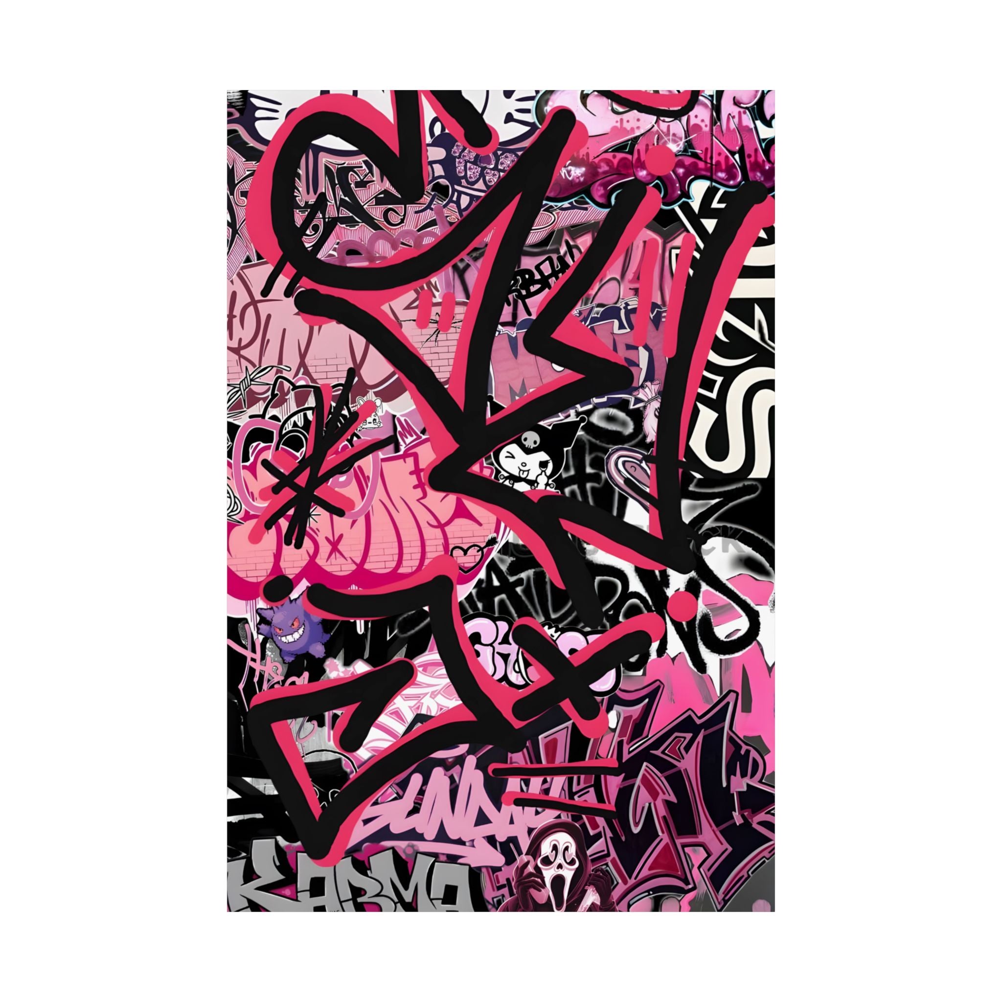 Graffiti Art Satin Poster — Pink Urban Street Mural Print (210gsm)