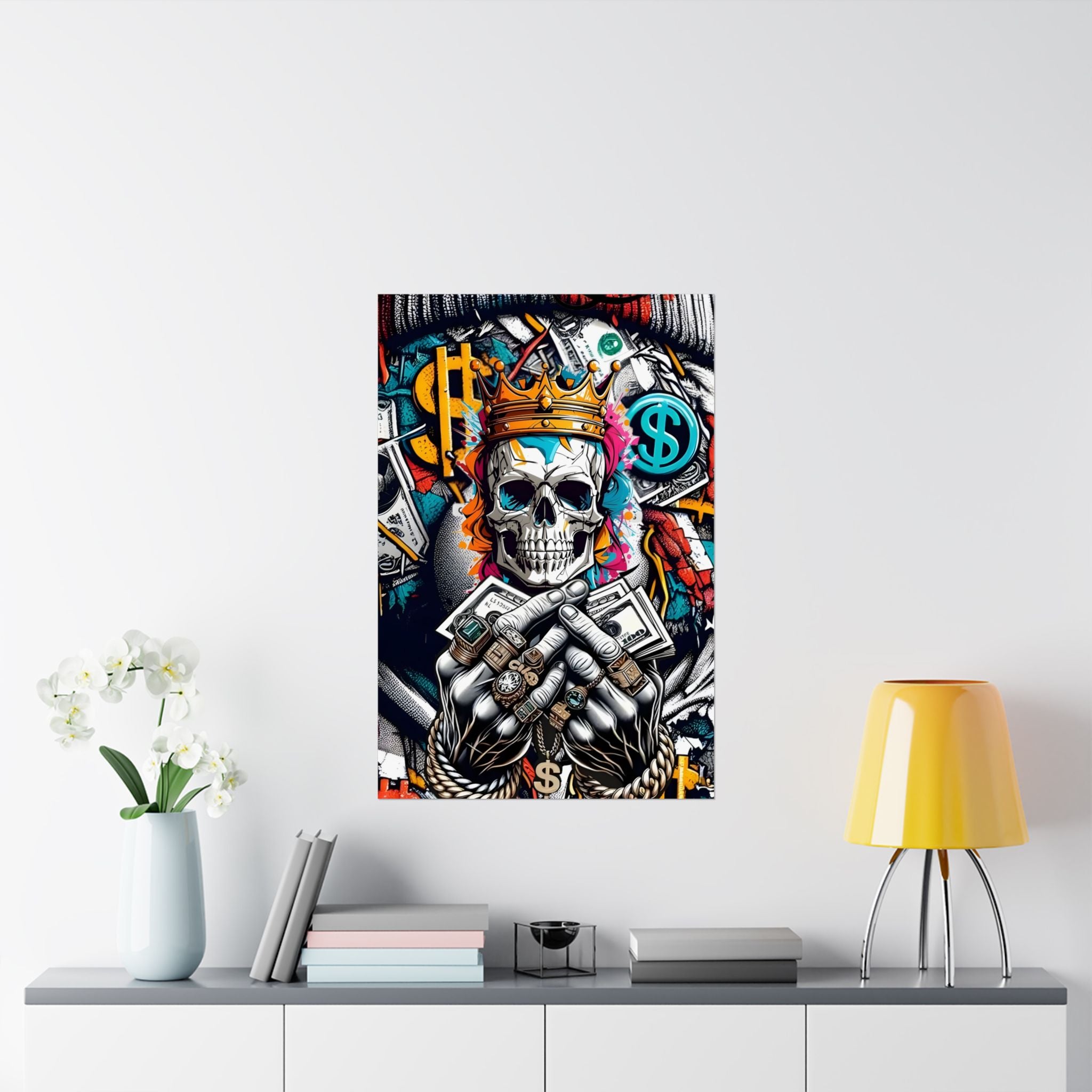 Crowned Skull & Money Satin Poster | Street Art Wall Print | 24x36
