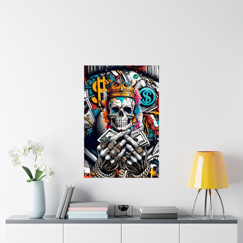 Crowned Skull & Money Satin Poster | Street Art Wall Print | 24x36