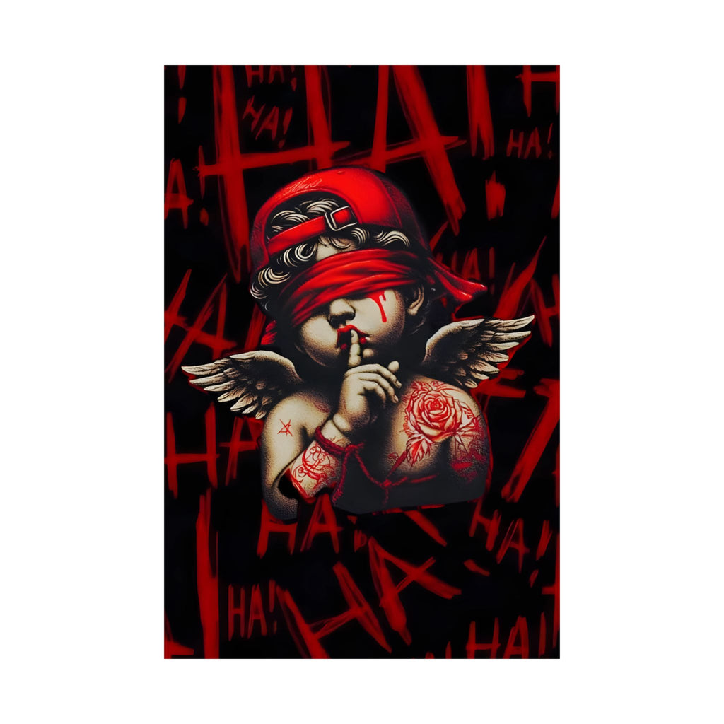 Dark Cupid Satin Poster | Gothic Angel with “HA” Graffiti | 24x36