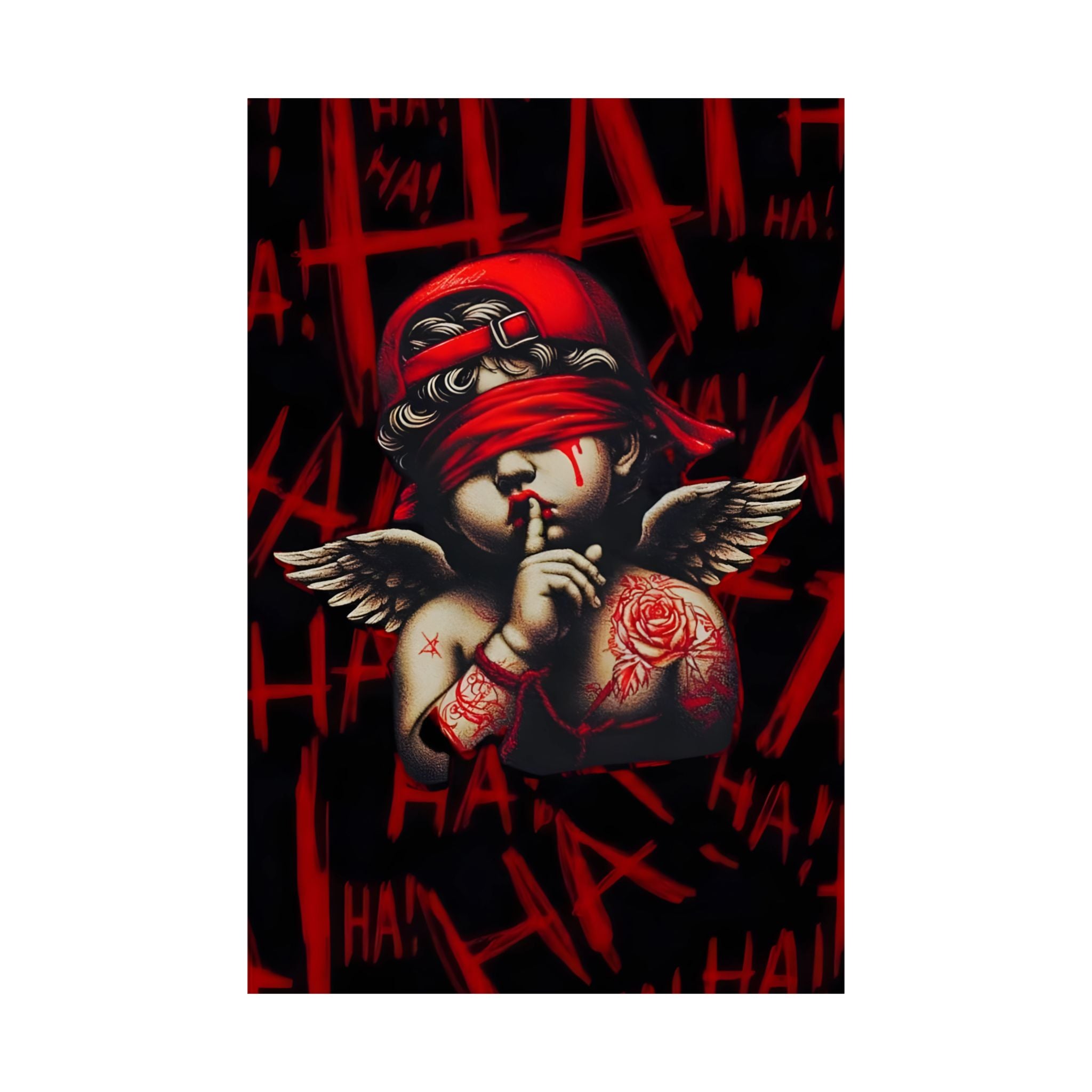 Dark Cupid Satin Poster | Gothic Angel with “HA” Graffiti | 24x36