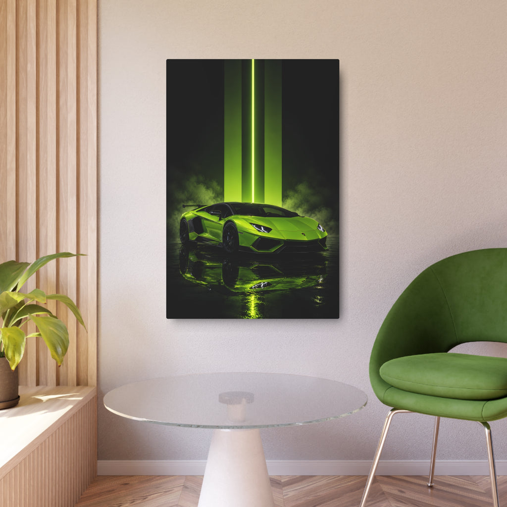Neon Green Supercar Metal Art Sign | Modern Automotive Wall Decor