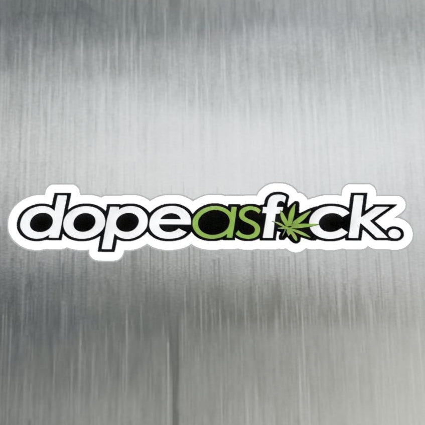 Dope As F*ck vinyl sticker featuring a bold minimalist streetwear logo for cars, laptops, water bottles, and more.