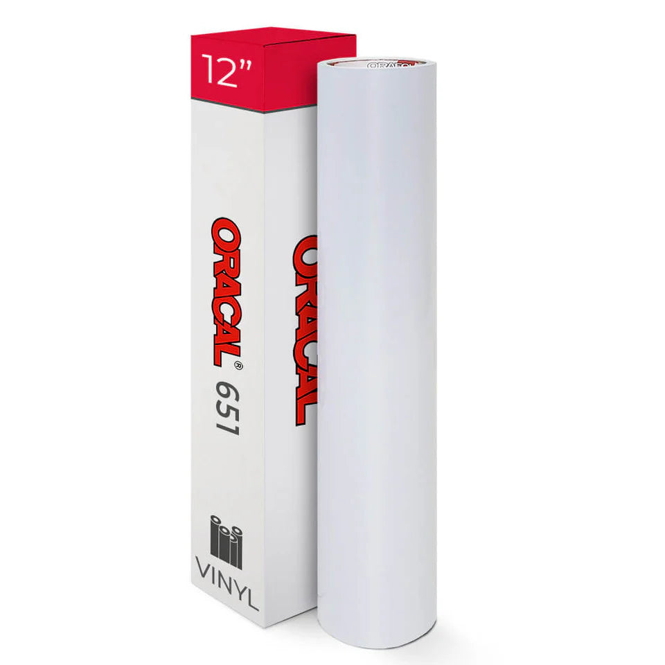 Oracal 651 Glossy White #010 permanent adhesive vinyl with a high-gloss finish for decals, signs, lettering, and craft projects.