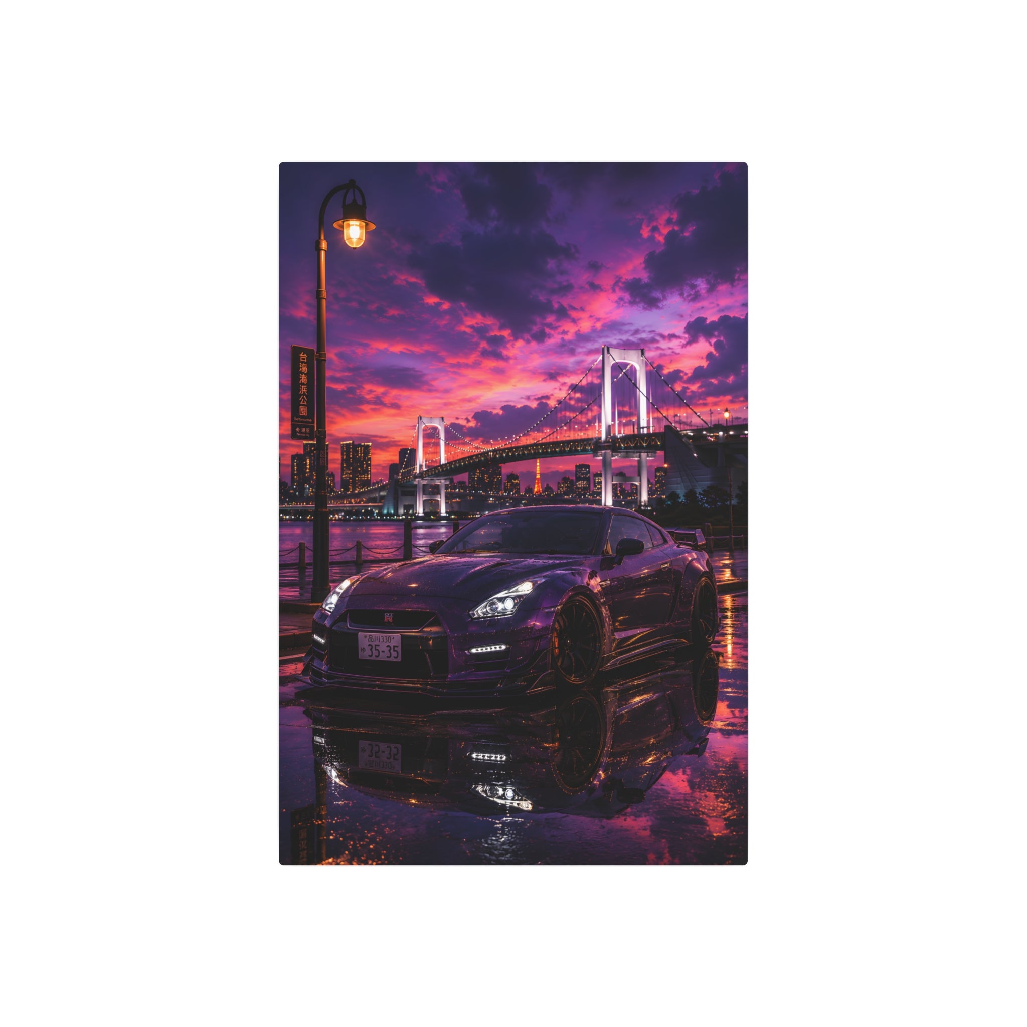 Metal Art Sign – Neon Night Skyline Sports Car Wall Decor