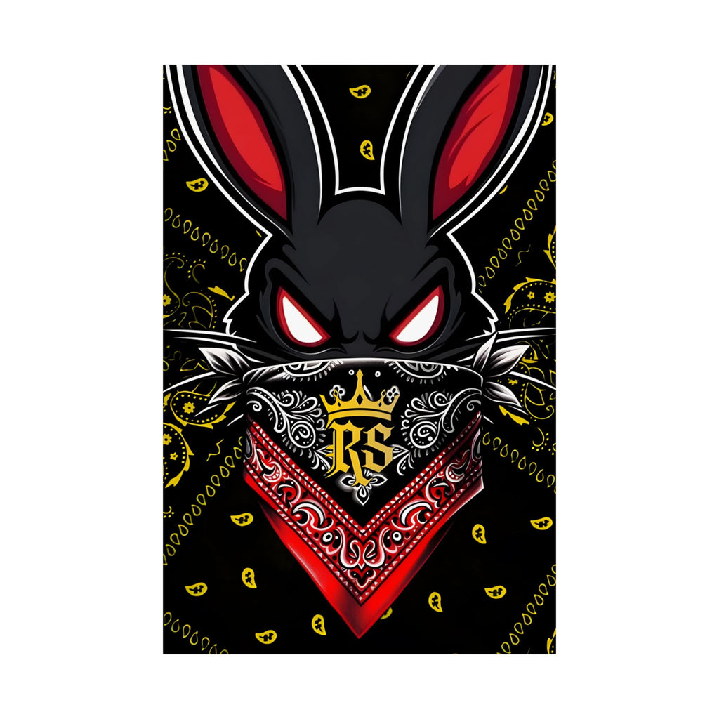 Bunny Bandit Satin Poster | Edgy Red & Black Street Art Wall Print | 24x36