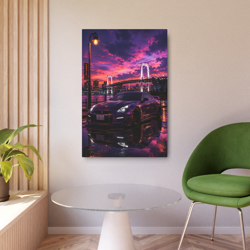 Metal Art Sign – Neon Night Skyline Sports Car Wall Decor