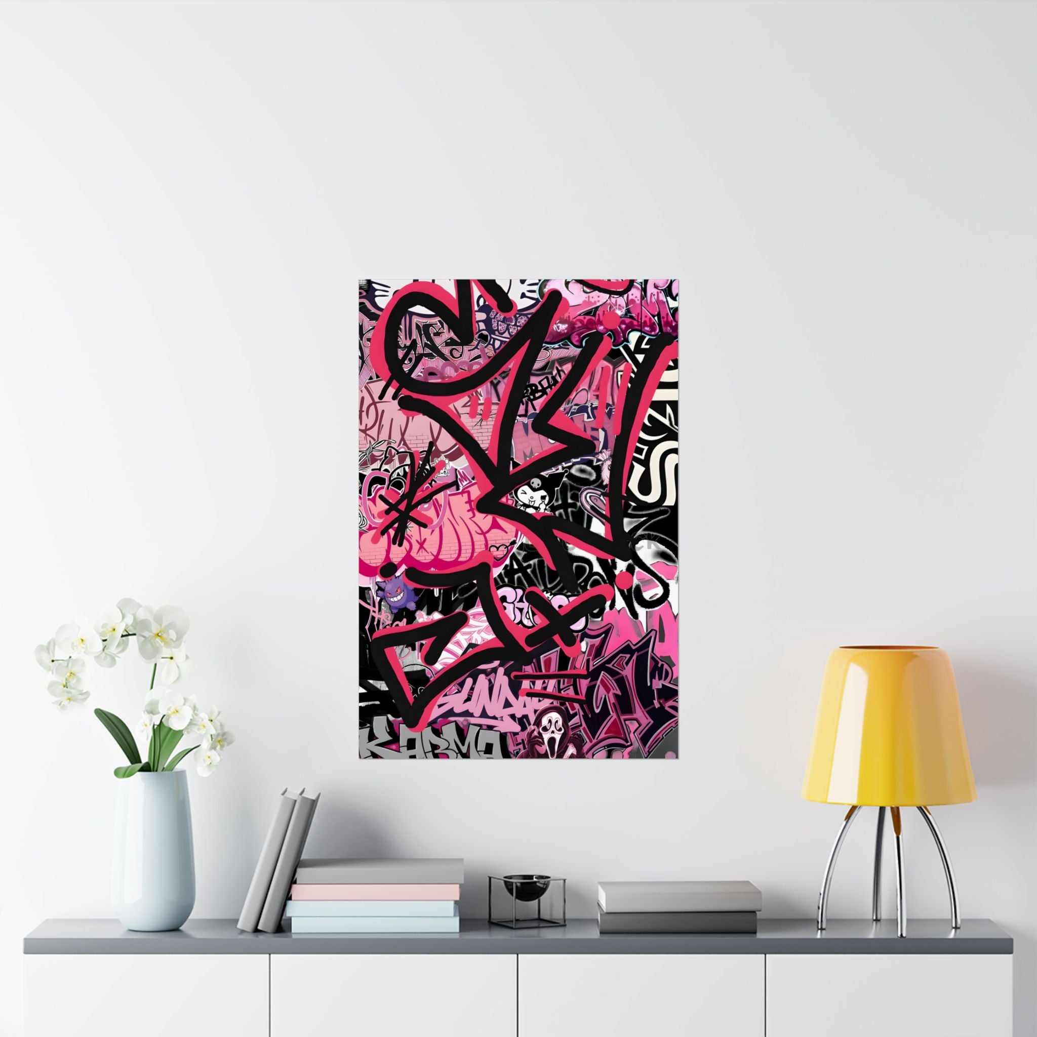Graffiti Art Satin Poster — Pink Urban Street Mural Print (210gsm)
