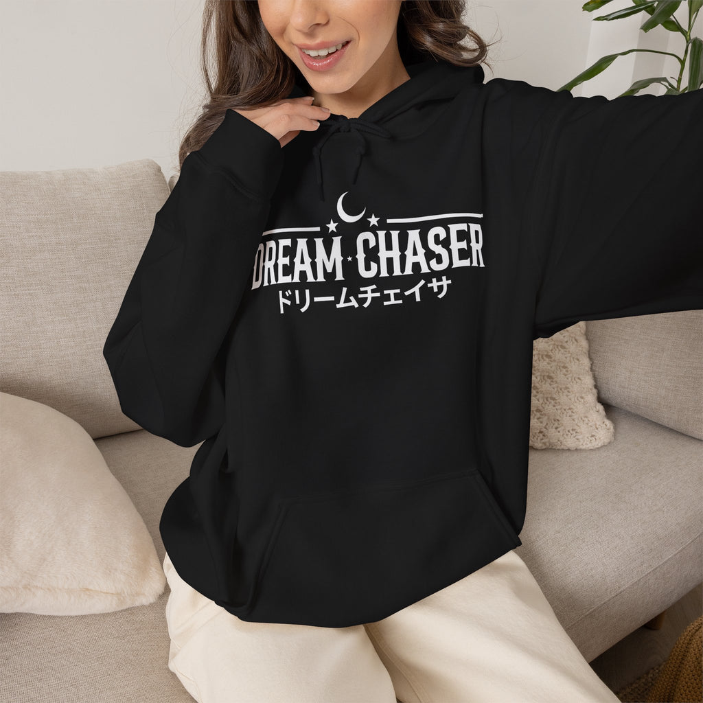Dream Chaser Hoodie | Minimal Moon Graphic with Japanese Text